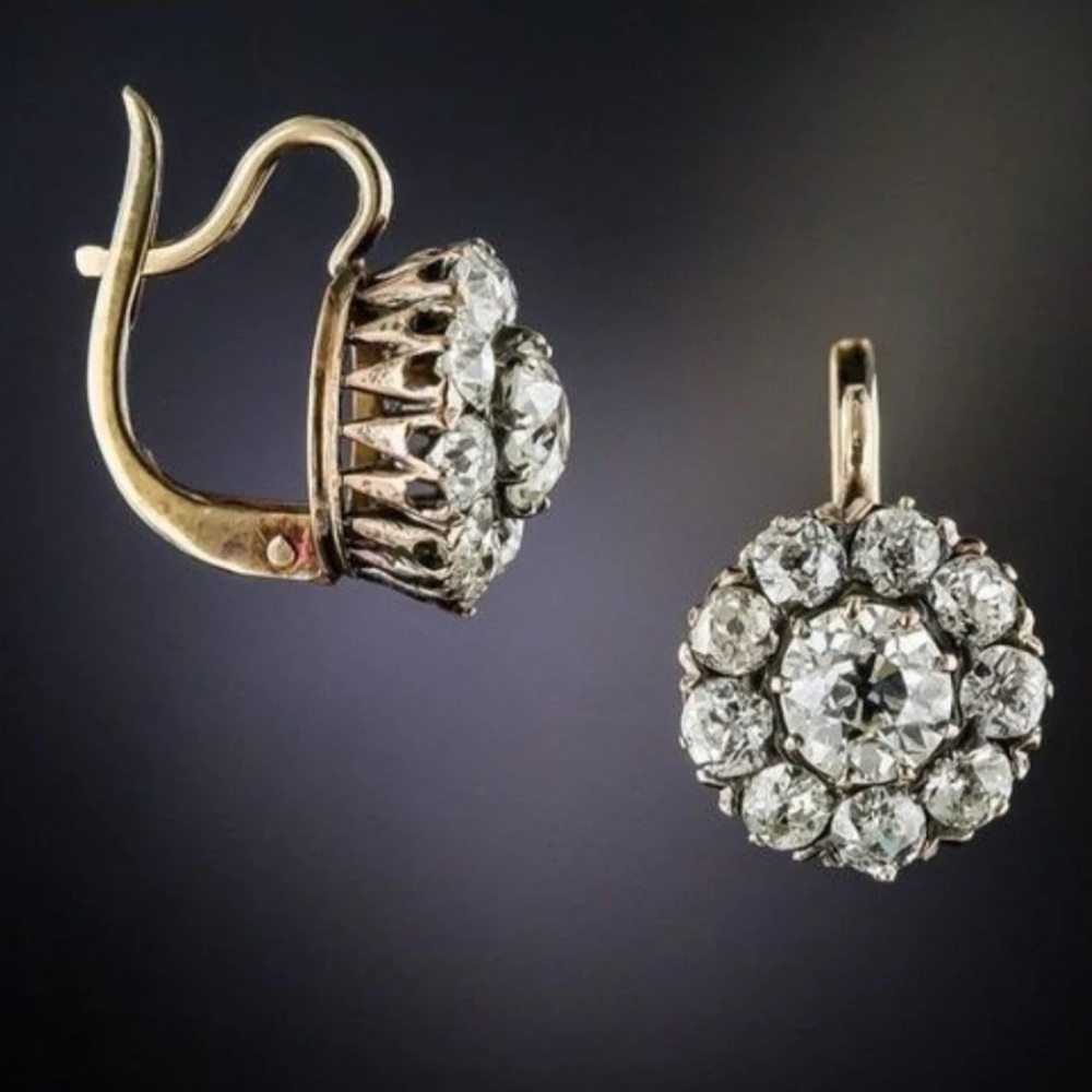 Vintage Gold Tone Silver Earrings with Gemstone Inlay